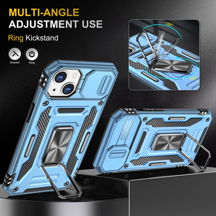 For iPhone 13 Armor PC + TPU Camera Shield Phone Case(Light Blue) by buy2fix