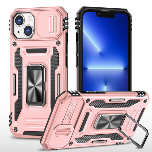 For iPhone 13 Armor PC + TPU Camera Shield Phone Case(Rose Gold) by buy2fix