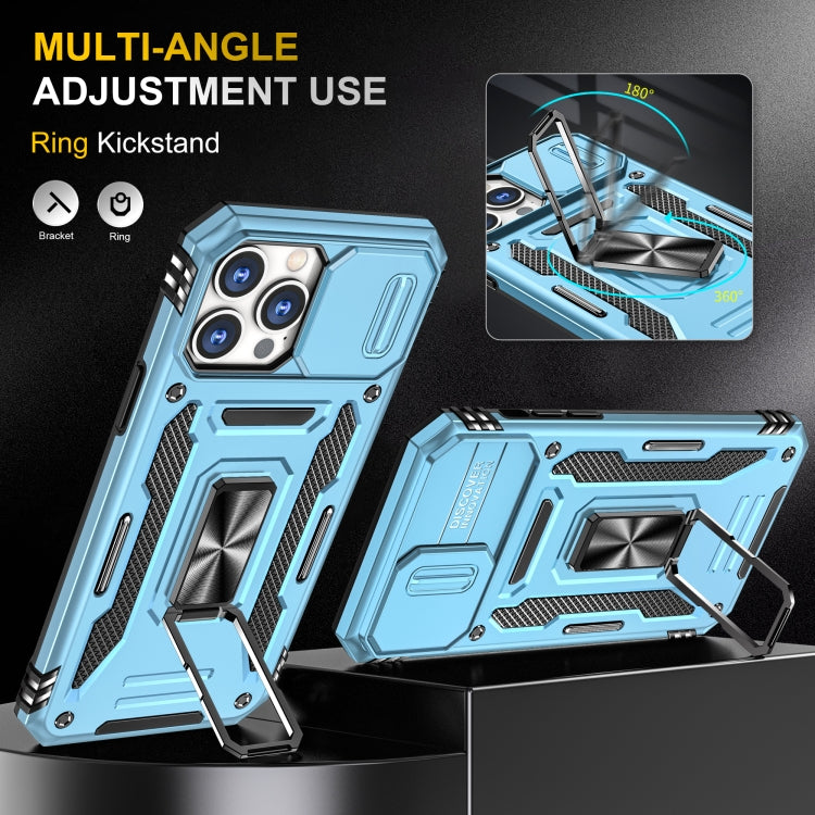 For iPhone 13 Pro Max Armor PC + TPU Camera Shield Phone Case (Light Blue) by buy2fix