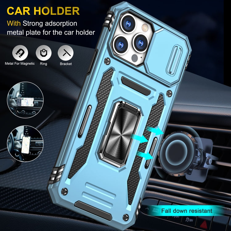 For iPhone 13 Pro Max Armor PC + TPU Camera Shield Phone Case (Light Blue) by buy2fix