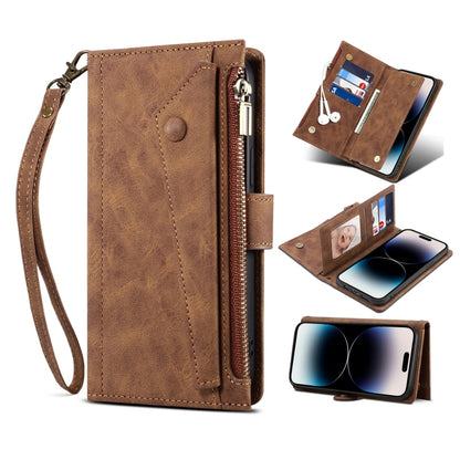 For iPhone 14 Pro Retro Frosted RFID Flip Leather Phone Case(Brown) - iPhone 14 Pro Cases by buy2fix | Online Shopping UK | buy2fix