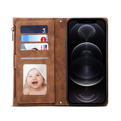 For iPhone 14 Pro Retro Frosted RFID Flip Leather Phone Case(Brown) - iPhone 14 Pro Cases by buy2fix | Online Shopping UK | buy2fix