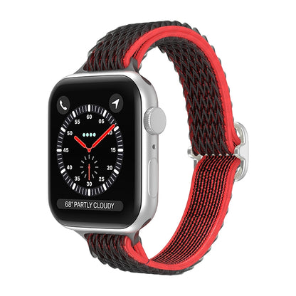 Wave Small Waist Nylon Watch Band For Apple Watch Ultra 49mm&Watch Ultra 2 49mm / Series 9&8&7 45mm / SE 3&SE 2&6&SE&5&4 44mm / 3&2&1 42mm(Black Red) - Watch Bands by buy2fix | Online Shopping UK | buy2fix