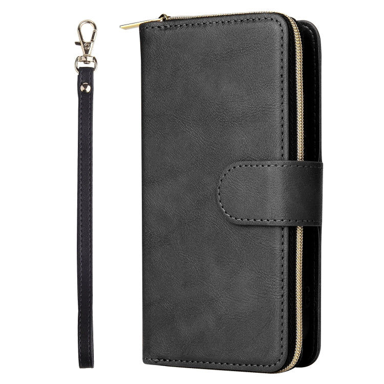 For iPhone 14 9 Card Slots Zipper Wallet Bag Leather Phone Case (Black) - iPhone 14 Cases by buy2fix | Online Shopping UK | buy2fix