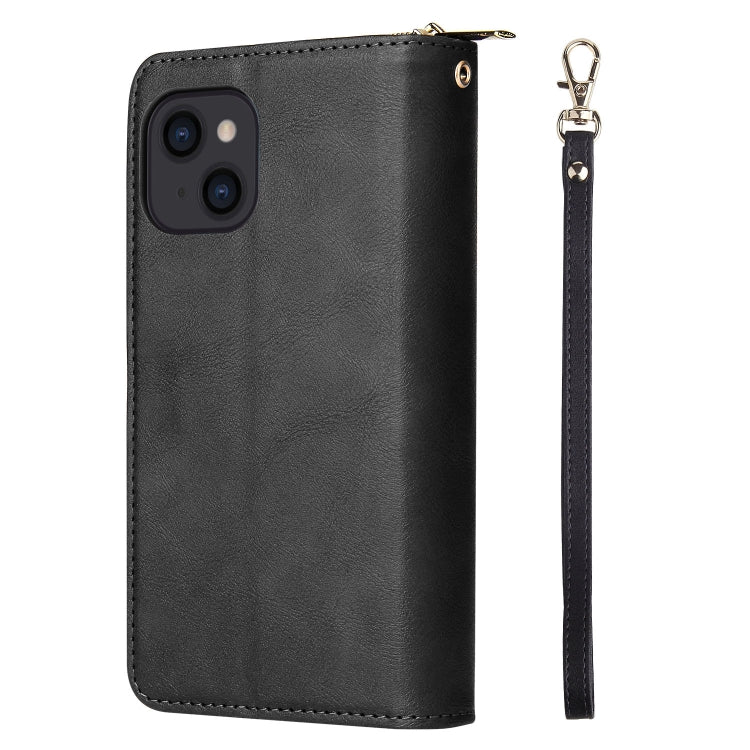 For iPhone 14 9 Card Slots Zipper Wallet Bag Leather Phone Case (Black) - iPhone 14 Cases by buy2fix | Online Shopping UK | buy2fix