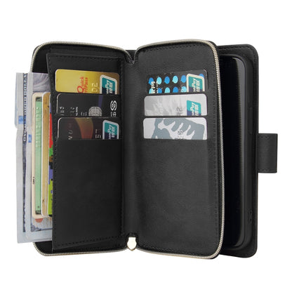 For iPhone 14 9 Card Slots Zipper Wallet Bag Leather Phone Case (Black) - iPhone 14 Cases by buy2fix | Online Shopping UK | buy2fix