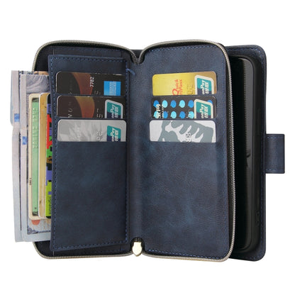 For iPhone 14 9 Card Slots Zipper Wallet Bag Leather Phone Case (Blue) - iPhone 14 Cases by buy2fix | Online Shopping UK | buy2fix
