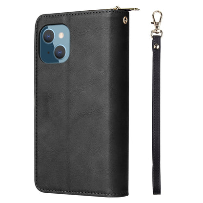 For iPhone 14 Plus 9 Card Slots Zipper Wallet Bag Leather Phone Case (Black) - iPhone 14 Plus Cases by buy2fix | Online Shopping UK | buy2fix