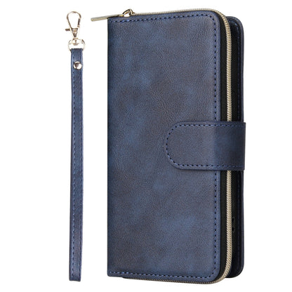 For iPhone 14 Plus 9 Card Slots Zipper Wallet Bag Leather Phone Case (Blue) - iPhone 14 Plus Cases by buy2fix | Online Shopping UK | buy2fix