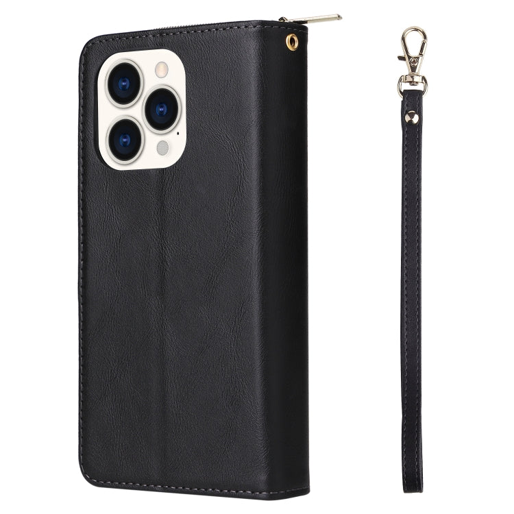 For iPhone 14 Pro 9 Card Slots Zipper Wallet Bag Leather Phone Case(Black) - iPhone 14 Pro Cases by buy2fix | Online Shopping UK | buy2fix