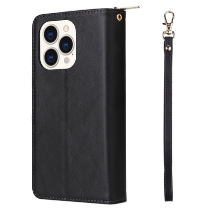 For iPhone 14 Pro 9 Card Slots Zipper Wallet Bag Leather Phone Case(Black) - iPhone 14 Pro Cases by buy2fix | Online Shopping UK | buy2fix