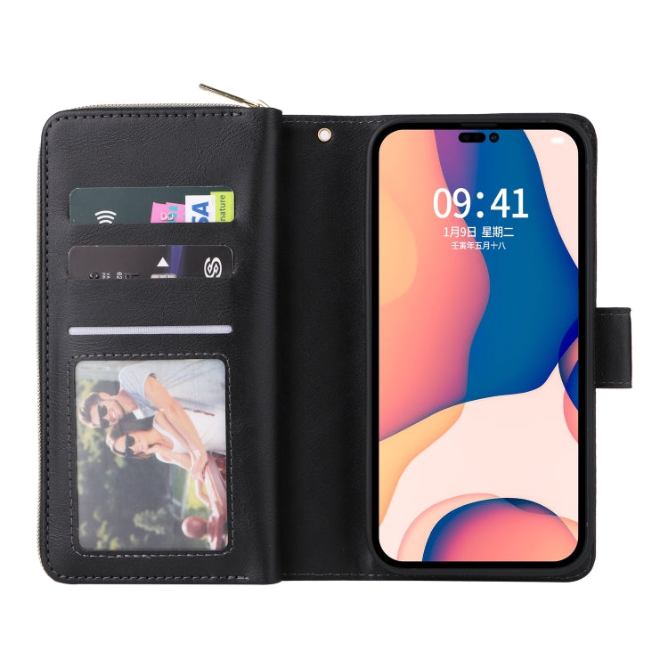 For iPhone 14 Pro 9 Card Slots Zipper Wallet Bag Leather Phone Case(Black) - iPhone 14 Pro Cases by buy2fix | Online Shopping UK | buy2fix