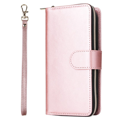 For iPhone 14 Pro 9 Card Slots Zipper Wallet Bag Leather Phone Case(Rose Gold) - iPhone 14 Pro Cases by buy2fix | Online Shopping UK | buy2fix
