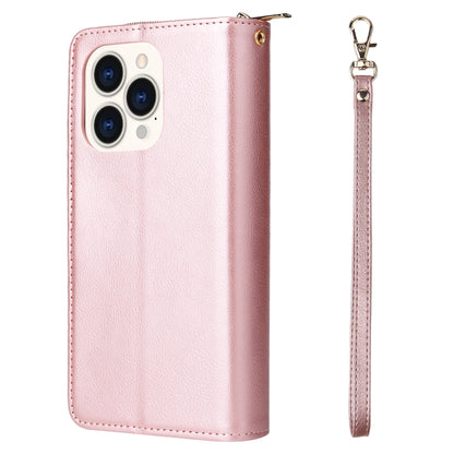 For iPhone 14 Pro 9 Card Slots Zipper Wallet Bag Leather Phone Case(Rose Gold) - iPhone 14 Pro Cases by buy2fix | Online Shopping UK | buy2fix