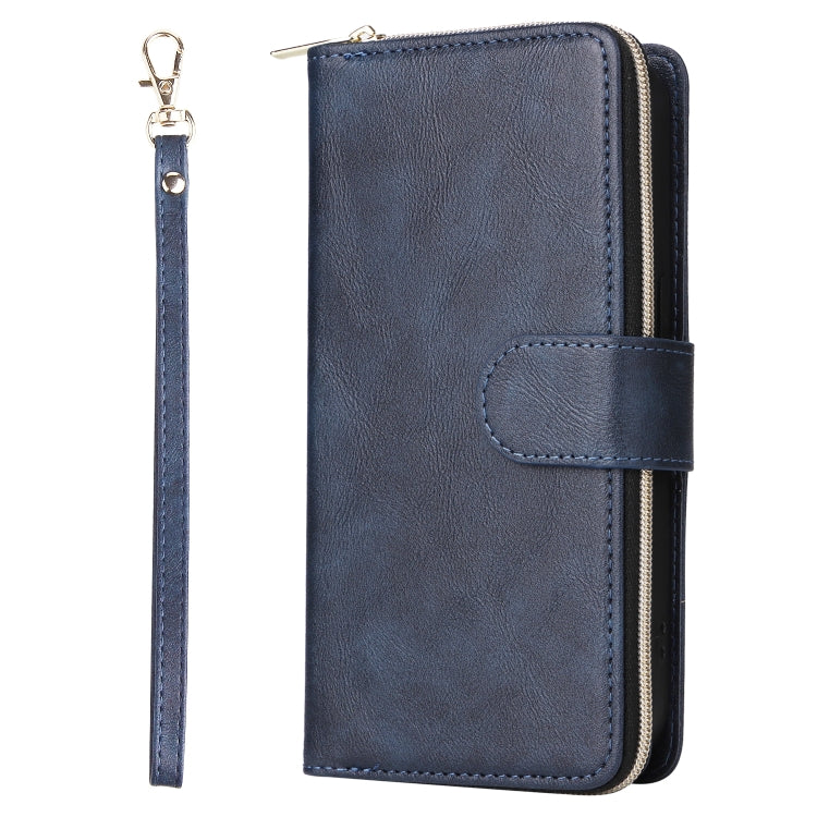 For iPhone 14 Pro 9 Card Slots Zipper Wallet Bag Leather Phone Case(Blue) - iPhone 14 Pro Cases by buy2fix | Online Shopping UK | buy2fix