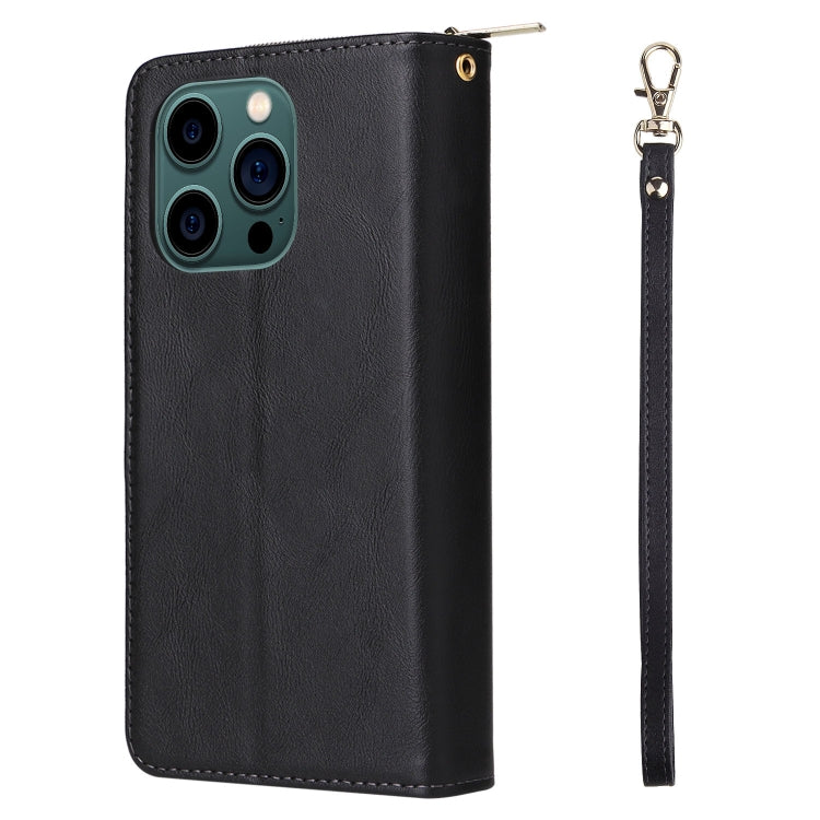 For iPhone 14 Pro Max 9 Card Slots Zipper Wallet Bag Leather Phone Case (Black) - iPhone 14 Pro Max Cases by buy2fix | Online Shopping UK | buy2fix