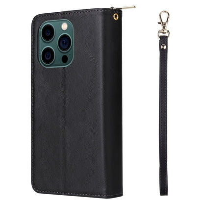 For iPhone 14 Pro Max 9 Card Slots Zipper Wallet Bag Leather Phone Case (Black) - iPhone 14 Pro Max Cases by buy2fix | Online Shopping UK | buy2fix