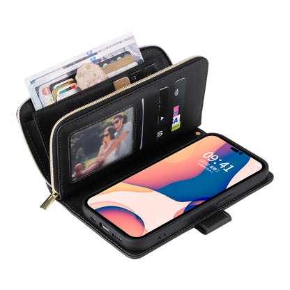 For iPhone 14 Pro Max 9 Card Slots Zipper Wallet Bag Leather Phone Case (Black) - iPhone 14 Pro Max Cases by buy2fix | Online Shopping UK | buy2fix
