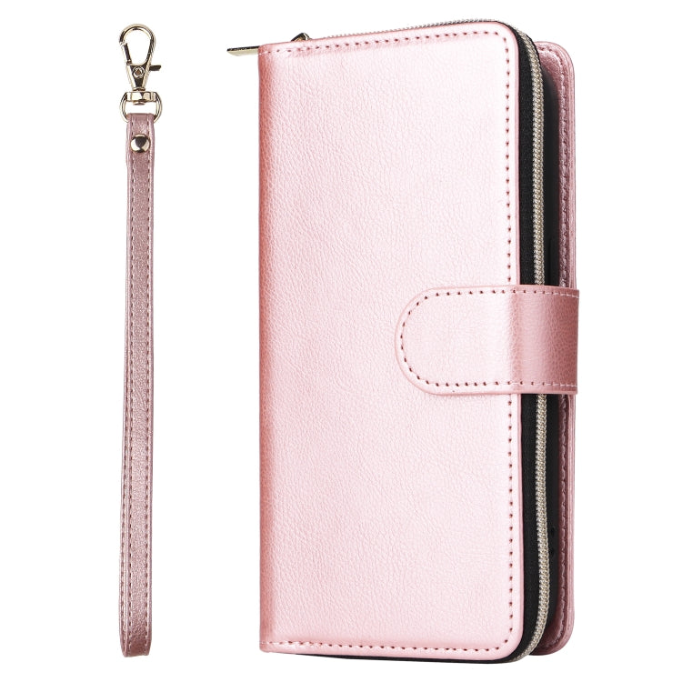 For iPhone 14 Pro Max 9 Card Slots Zipper Wallet Bag Leather Phone Case (Rose Gold) - iPhone 14 Pro Max Cases by buy2fix | Online Shopping UK | buy2fix