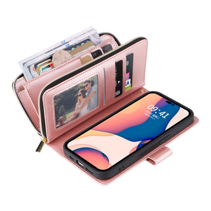 For iPhone 14 Pro Max 9 Card Slots Zipper Wallet Bag Leather Phone Case (Rose Gold) - iPhone 14 Pro Max Cases by buy2fix | Online Shopping UK | buy2fix