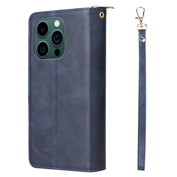 For iPhone 14 Pro Max 9 Card Slots Zipper Wallet Bag Leather Phone Case (Blue) - iPhone 14 Pro Max Cases by buy2fix | Online Shopping UK | buy2fix