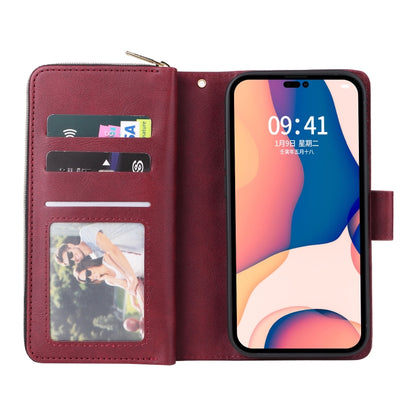 For iPhone 14 Pro Max 9 Card Slots Zipper Wallet Bag Leather Phone Case (Wine Red) - iPhone 14 Pro Max Cases by buy2fix | Online Shopping UK | buy2fix