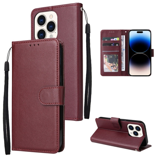 For iPhone 14 Pro Multifunctional Horizontal Flip Leather Case with Three Card Slot(Red Wine)