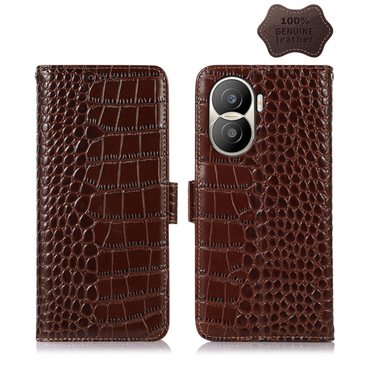 For Honor X40i Crocodile Top Layer Cowhide Leather Phone Case(Brown) - Honor Cases by buy2fix | Online Shopping UK | buy2fix