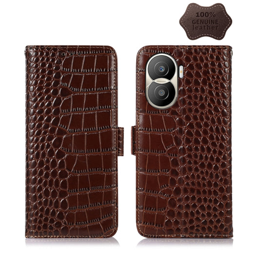 For Honor X40i Crocodile Top Layer Cowhide Leather Phone Case(Brown) - Honor Cases by buy2fix | Online Shopping UK | buy2fix