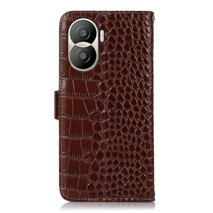 For Honor X40i Crocodile Top Layer Cowhide Leather Phone Case(Brown) - Honor Cases by buy2fix | Online Shopping UK | buy2fix