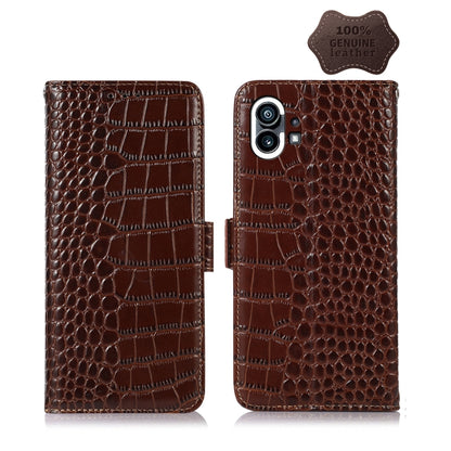 For Nothing Phone 1 Crocodile Top Layer Cowhide Leather Phone Case(Brown) - Nothing Cases by buy2fix | Online Shopping UK | buy2fix