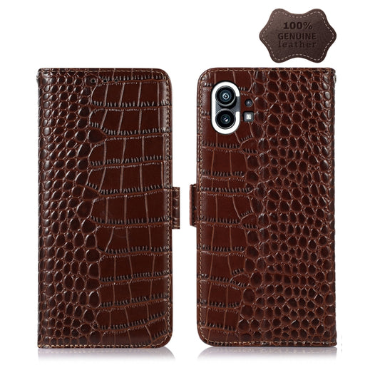 For Nothing Phone 1 Crocodile Top Layer Cowhide Leather Phone Case(Brown) - Nothing Cases by buy2fix | Online Shopping UK | buy2fix
