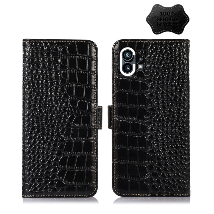 For Nothing Phone 1 Crocodile Top Layer Cowhide Leather Phone Case(Black) - Nothing Cases by buy2fix | Online Shopping UK | buy2fix