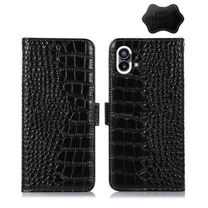 For Nothing Phone 1 Crocodile Top Layer Cowhide Leather Phone Case(Black) - Nothing Cases by buy2fix | Online Shopping UK | buy2fix