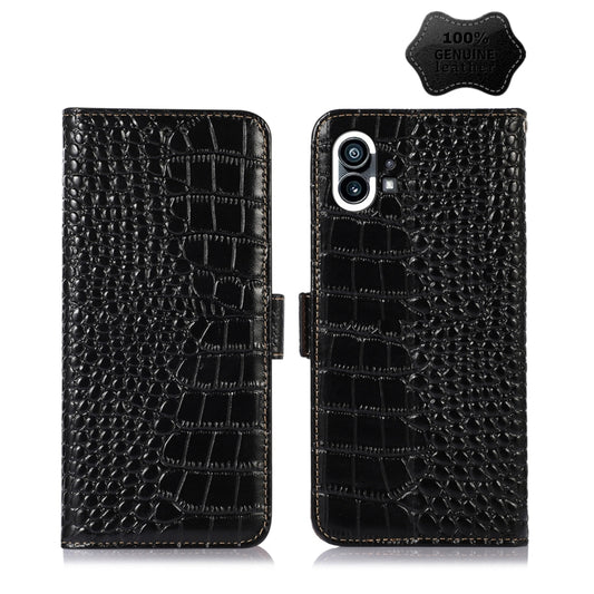 For Nothing Phone 1 Crocodile Top Layer Cowhide Leather Phone Case(Black) - Nothing Cases by buy2fix | Online Shopping UK | buy2fix