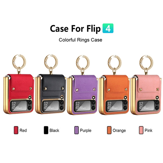 For Samsung Galaxy Z Flip4 5G Colorful Leather + PC Phone Case with Ring(Purple) - Galaxy Z Flip4 5G Cases by buy2fix | Online Shopping UK | buy2fix