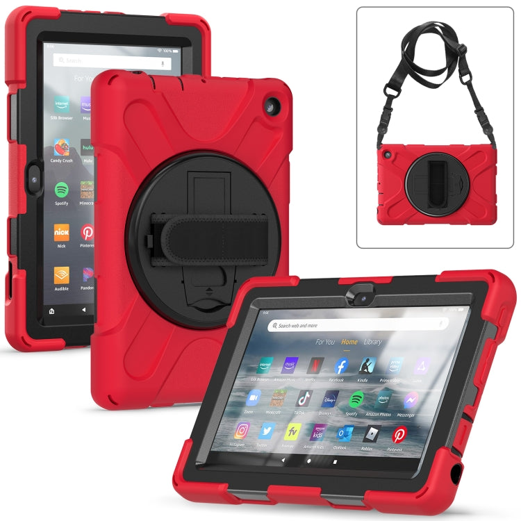 For Amazon Kindle Fire 7 2022 Hard PC Soft Silicone Full Body Tablet Case(Red) - Amazon by buy2fix | Online Shopping UK | buy2fix