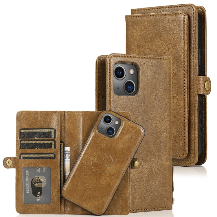 For iPhone 14 Strong Magnetic Detachable Leather Case (Brown) - iPhone 14 Cases by buy2fix | Online Shopping UK | buy2fix