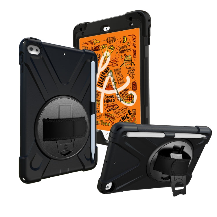 For iPad Mini 5 360 Degree Rotation Silicone Protective Cover with Holder & Hand Strap & Long Strap & Pencil Slot(Black) - iPad mini (2019) / mini 5 Cases by buy2fix | Online Shopping UK | buy2fix