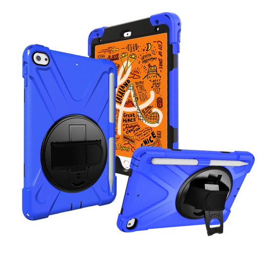 For iPad Mini 5 360 Degree Rotation Silicone Protective Cover with Holder & Hand Strap & Long Strap & Pencil Slot(Blue) - iPad mini (2019) / mini 5 Cases by buy2fix | Online Shopping UK | buy2fix