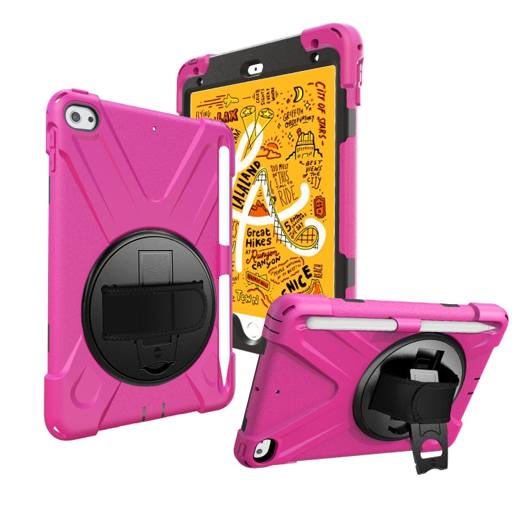 For iPad Mini 5 360 Degree Rotation Silicone Protective Cover with Holder & Hand Strap & Long Strap & Pencil Slot(Rose Red) - iPad mini (2019) / mini 5 Cases by buy2fix | Online Shopping UK | buy2fix
