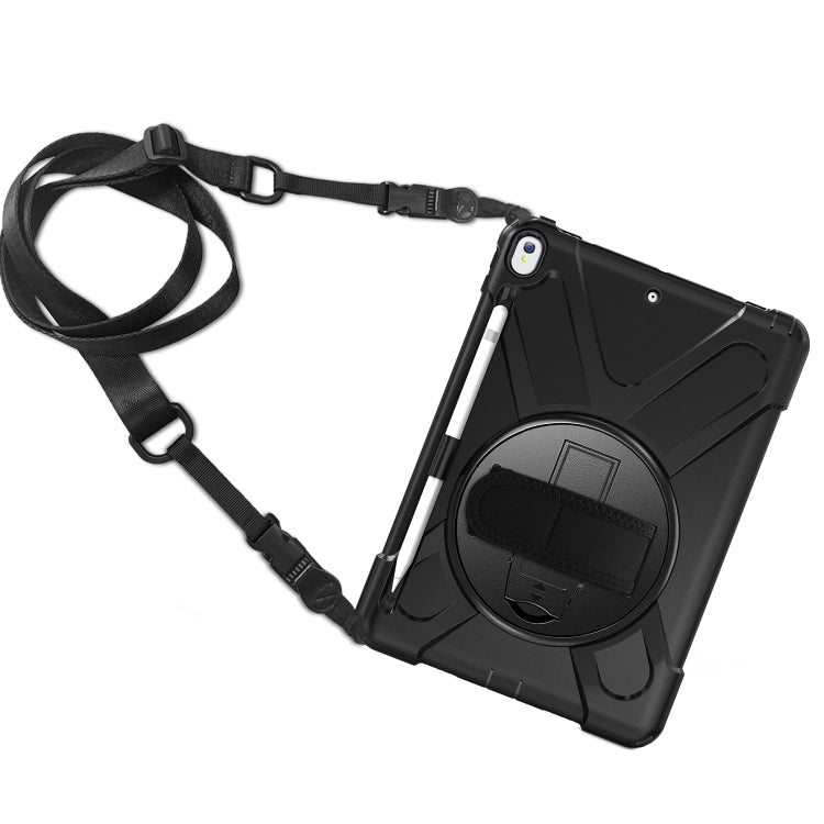 For iPad Pro 10.5 360 Degree Rotation Silicone Protective Cover with Holder & Hand Strap & Long Strap & Pencil Slot(Black) - iPad Pro 10.5 inch Cases by buy2fix | Online Shopping UK | buy2fix