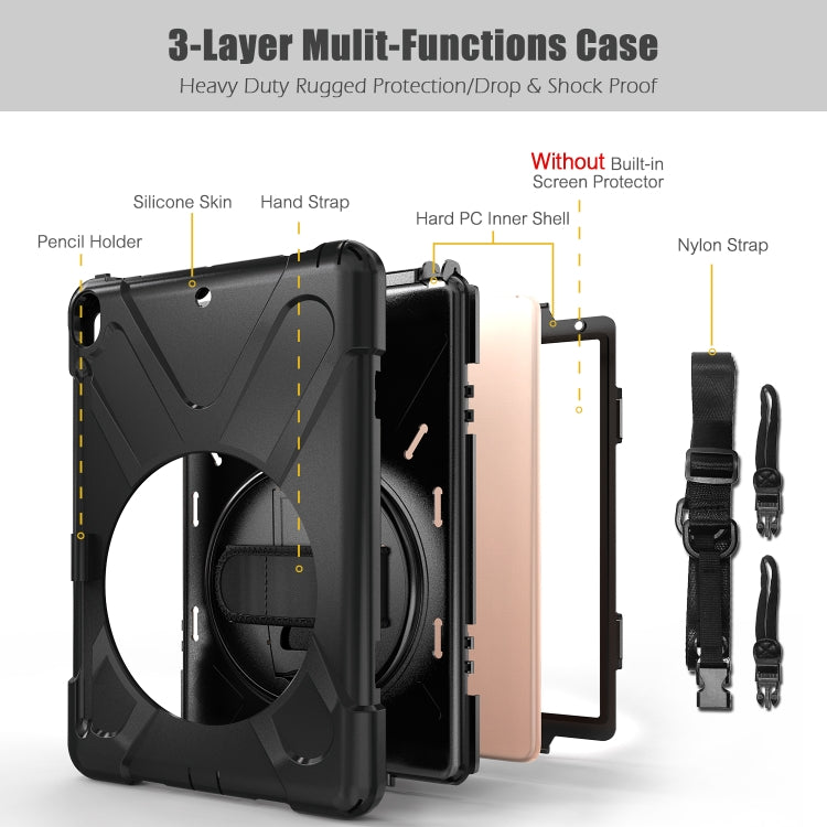 For iPad Pro 10.5 360 Degree Rotation Silicone Protective Cover with Holder & Hand Strap & Long Strap & Pencil Slot(Black) - iPad Pro 10.5 inch Cases by buy2fix | Online Shopping UK | buy2fix