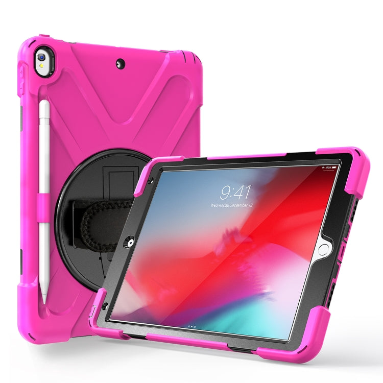For iPad Pro 10.5 360 Degree Rotation Silicone Protective Cover with Holder & Hand Strap & Long Strap & Pencil Slot(Rose Red) - iPad Pro 10.5 inch Cases by buy2fix | Online Shopping UK | buy2fix