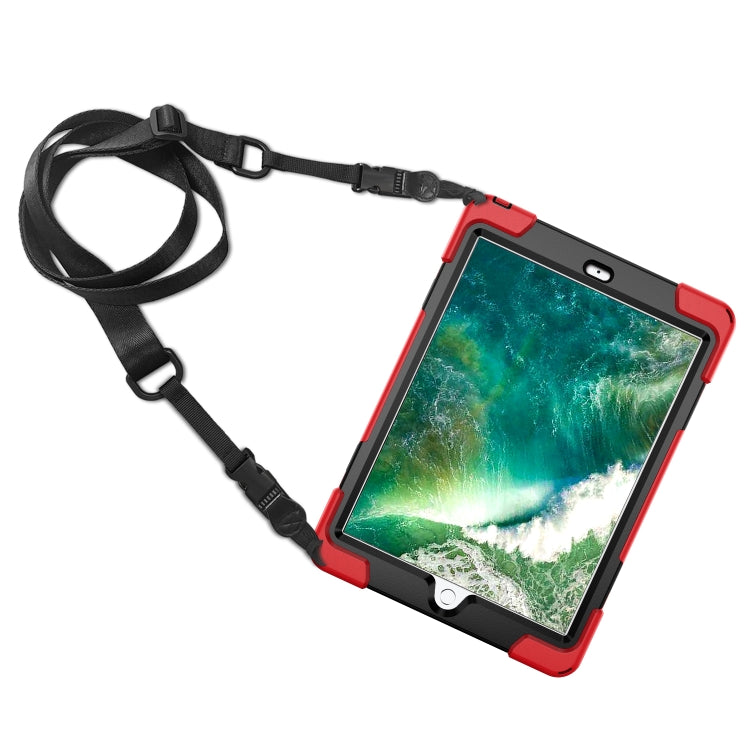 For iPad 9.7 (2018) & (2017) 360 Degree Rotation Silicone Protective Cover with Holder & Hand Strap & Long Strap & Pencil Slot(Red) - iPad 9.7 (2018) & (2017) Cases by buy2fix | Online Shopping UK | buy2fix