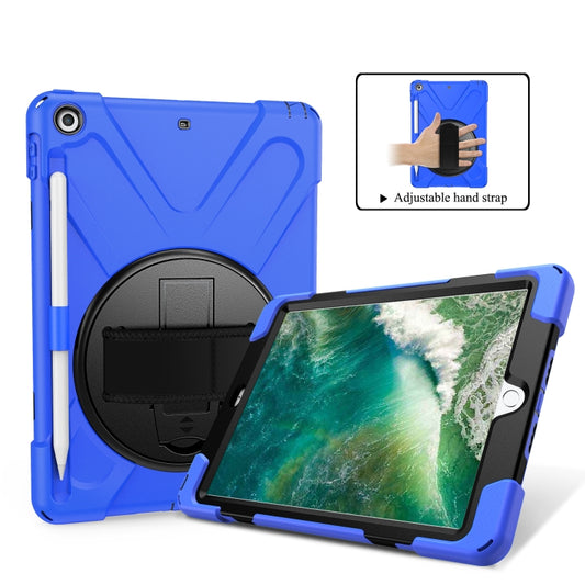 For iPad 9.7 (2018) & (2017) 360 Degree Rotation Silicone Protective Cover with Holder & Hand Strap & Long Strap & Pencil Slot(Blue) - iPad 9.7 (2018) & (2017) Cases by buy2fix | Online Shopping UK | buy2fix
