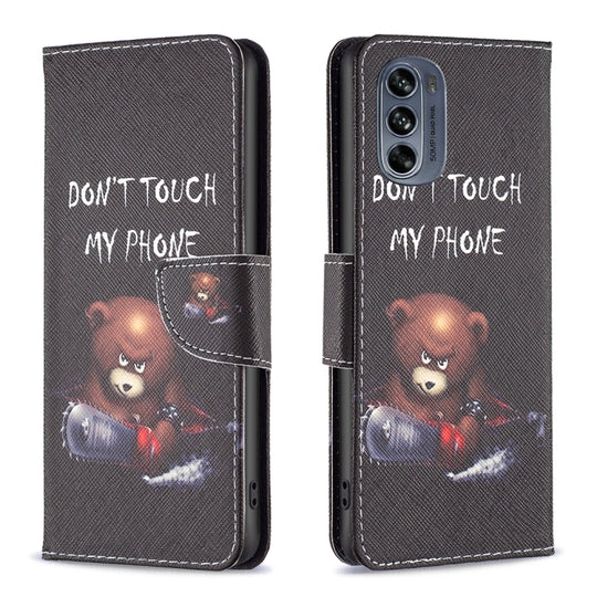 For Motorola Moto G62 Colored Drawing Pattern Leather Phone Case(Bear)