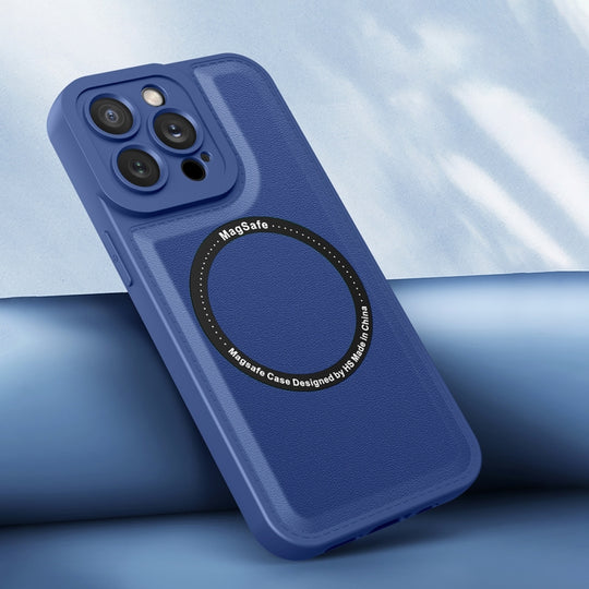 For iPhone 14 Pro Max Magsafe Magnetic Plain Leather Phone Case (Royal Blue)