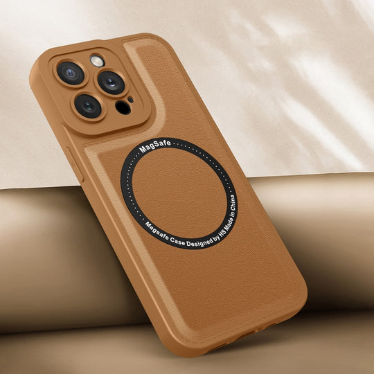For iPhone 14 Pro Max Magsafe Magnetic Plain Leather Phone Case (Brown)