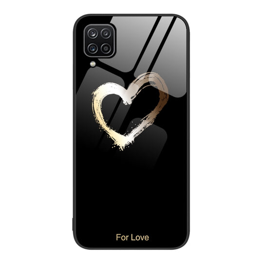 For Samsung Galaxy A12 Colorful Painted Glass Phone Case(Black Love)